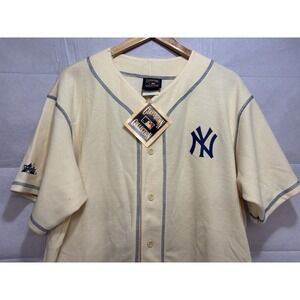 New York Yankees Jersey Shirt Majestic Button Ivory Cooperstown Large Vintage